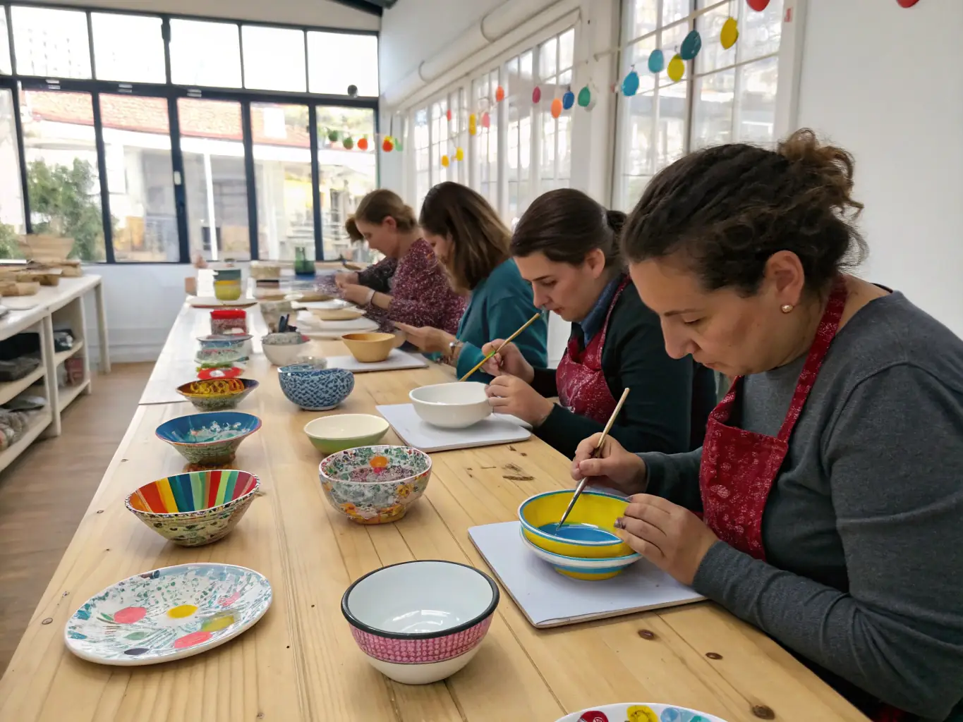 An image of a diverse group of participants engaged in an interactive art workshop, with vibrant art supplies and a professional artist guiding the session.